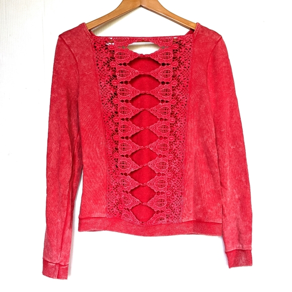 FRESHWEAR crochet lace back red Sweatshirt - Picture 1 of 9